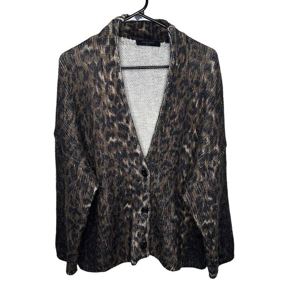All Saints Mohair Leopard Print Wool Cardigan Mens XS/Small - Picture 1 of 4